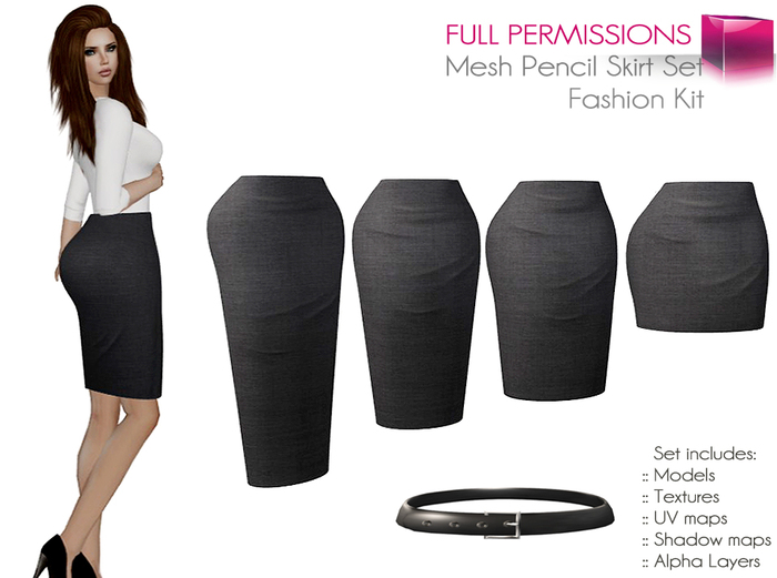 Full Perm Mesh – 4 Rigged Pencil Skirts Set – Fashion Kit
