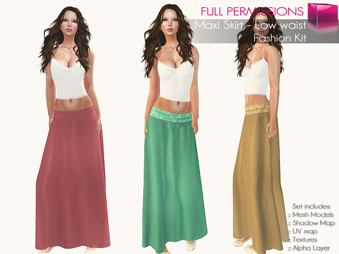 Full Perm Rigged Mesh Maxi Skirt Low Waist – Fashion Kit