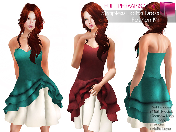 Full Perm Rigged Mesh Strapless Dress – Fashion Kit