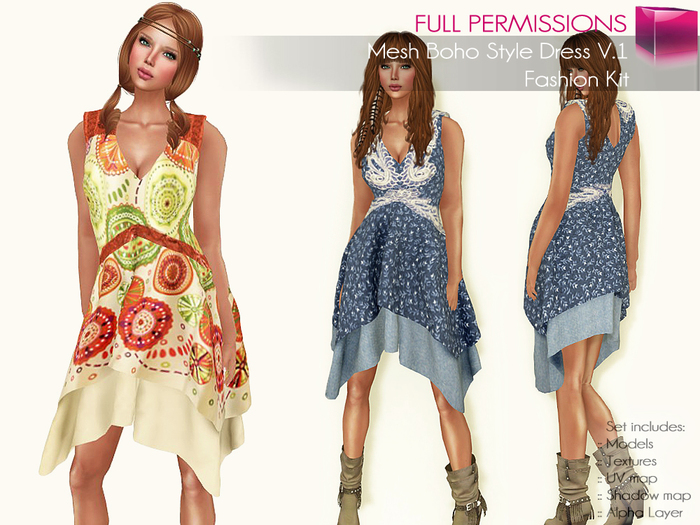 Full Perm Rigged Mesh Boho Style Dress V.1 – Fashion Kit