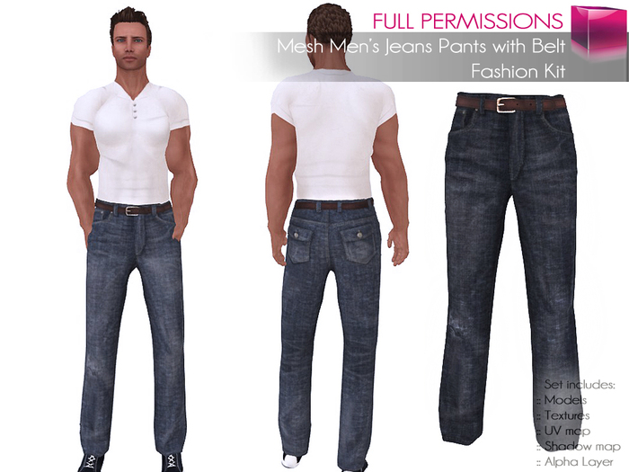 Full Perm Rigged Mesh Men’s Jeans Pants with Belt – Fashion Kit