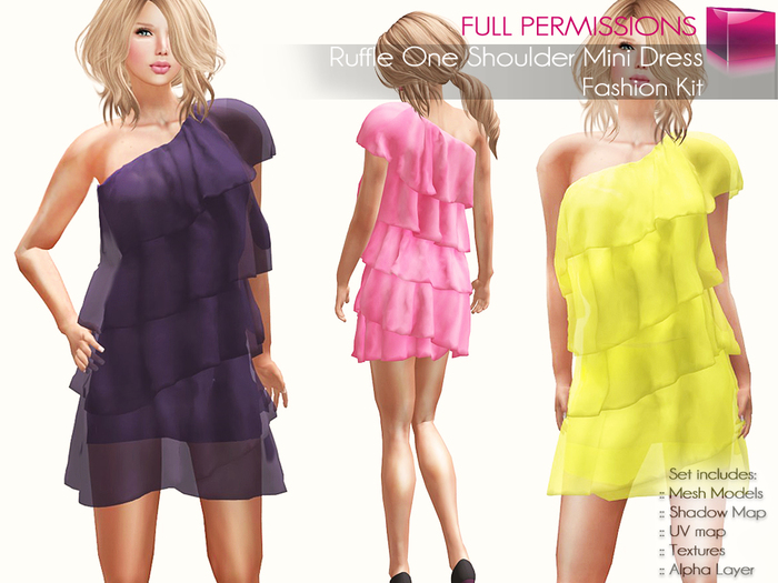 Full Perm Rigged Mesh Ruffle One Shoulder Mini Dress – Fashion Kit