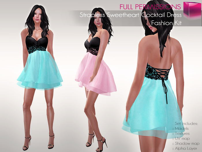 Full Perm Rigged Mesh Strapless Sweetheart Cocktail Dress – Fashion Kit