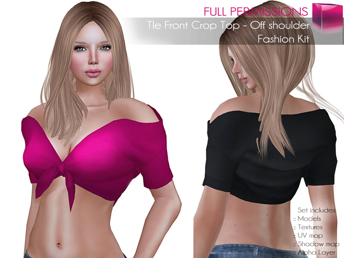 Full Perm Rigged Tie Front Crop Top – Off shoulder – Fashion Kit