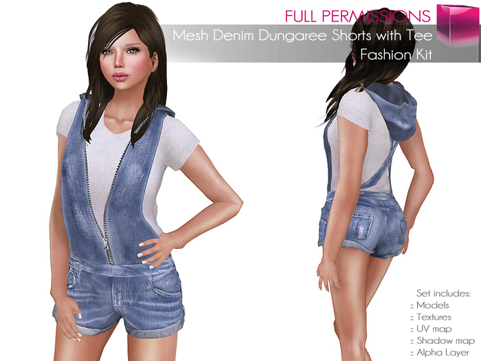 Full Perm Rigged Mesh Dungaree Shorts with Tee Set – Fashion Kit
