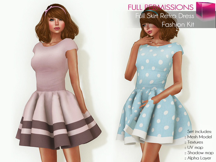 Full Perm Mesh Full Skirt Retro Style Dress – Fashion Kit