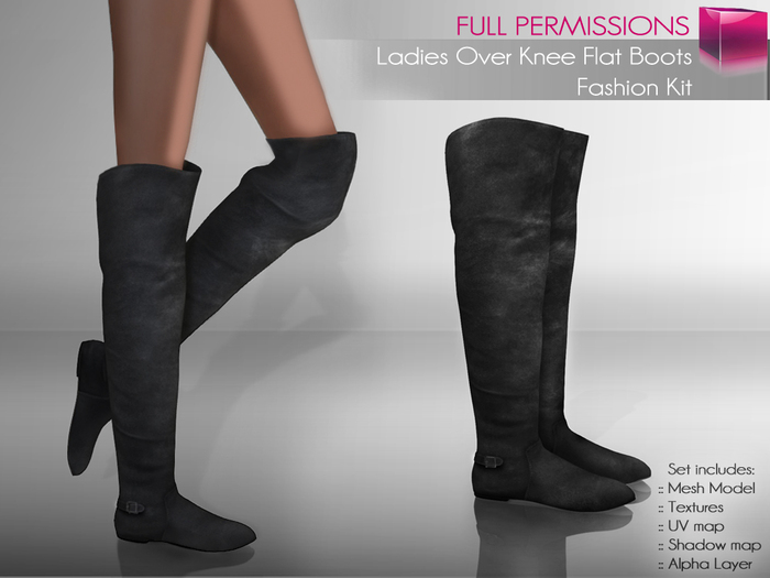 Full Perm Rigged Mesh Ladies Over Knee Flat Boots – Fashion Kit