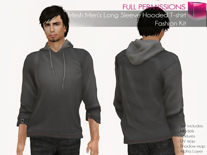 Full Perm Rigged Mesh Men’s Long Sleeve Hooded T-shirt – Fashion Kit
