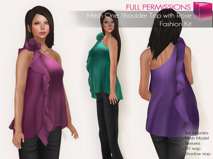 Full Perm Rigged Mesh One Shoulder Asymmetric Top with Rose – Fashion Kit