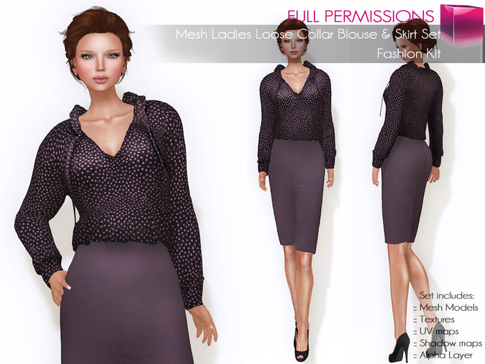 Full Perm Rigged Mesh Ladies Loose Collar Blouse and Pencil Skirt – Fashion Kit