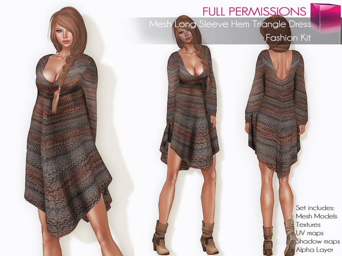 Full Perm Rigged Mesh Long Sleeve Hem Triangle Dress set – Fashion Kit