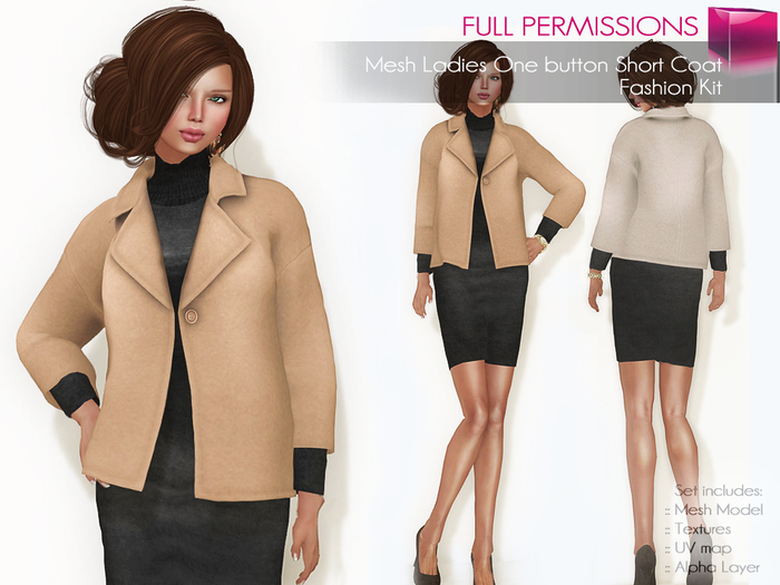 Full Perm Rigged Mesh Ladies One Button Short Coat – Fashion Kit