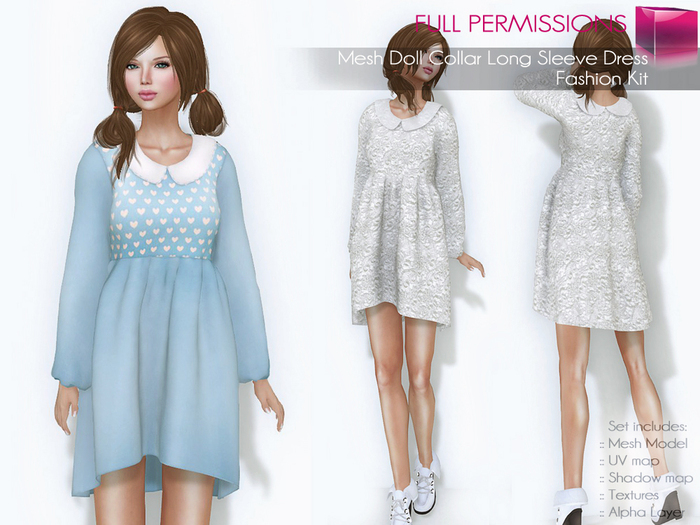 Full Perm Rigged Mesh Doll Collar Long Sleeve Dress – Fashion Kit