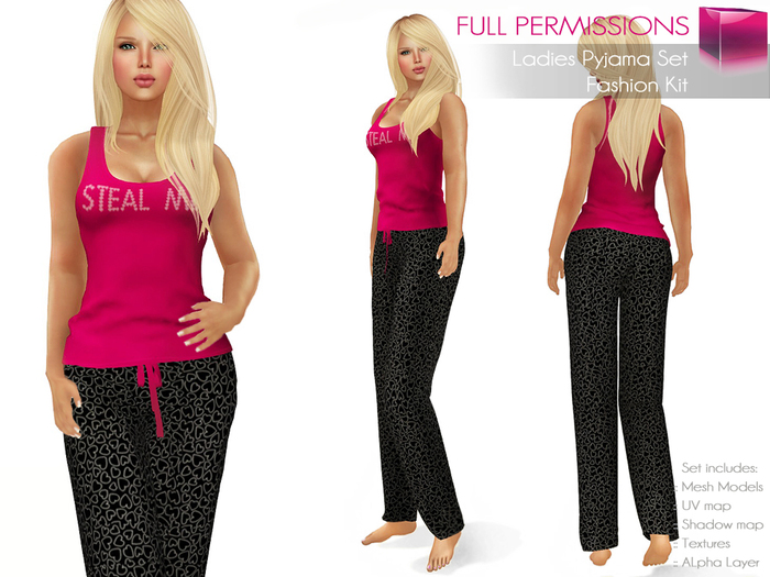 Full Perm Rigged Mesh Ladies Pyjamas – Sleepwear Set – Fashion Kit
