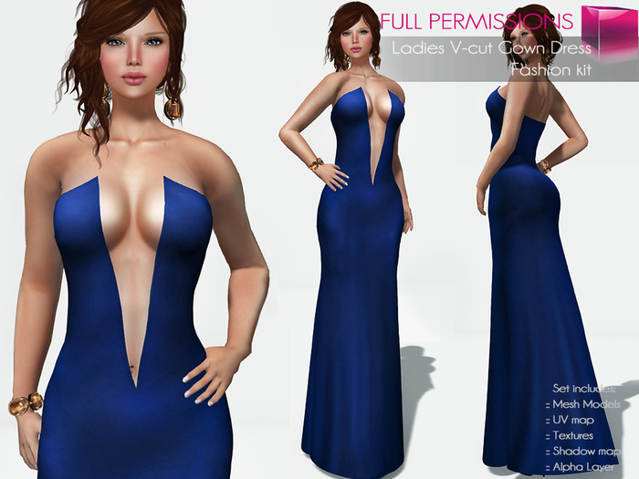 Full Perm Rigged Mesh V-cut Strapless Gown Dress – Fashion Kit