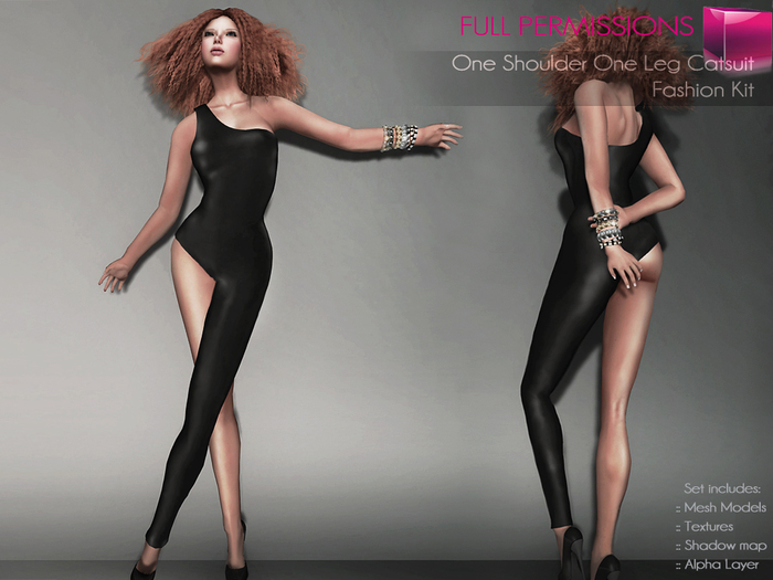 Full Perm Rigged Mesh One Shoulder One Leg Catsuit – Fashion Kit