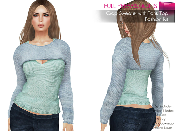 Full Perm Rigged Mesh Ladies Crop Sweater with Tank Top – Fashion Kit