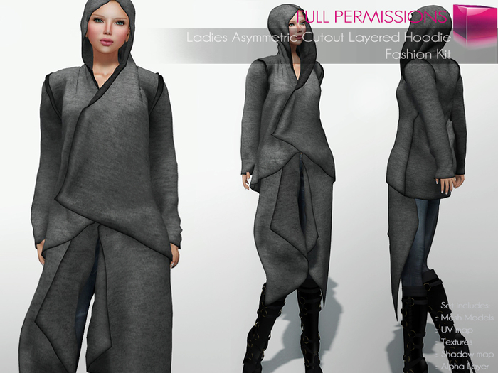 Full Perm Rigged Ladies Asymmetric Cutout Layered Hoodie – Fashion Kit