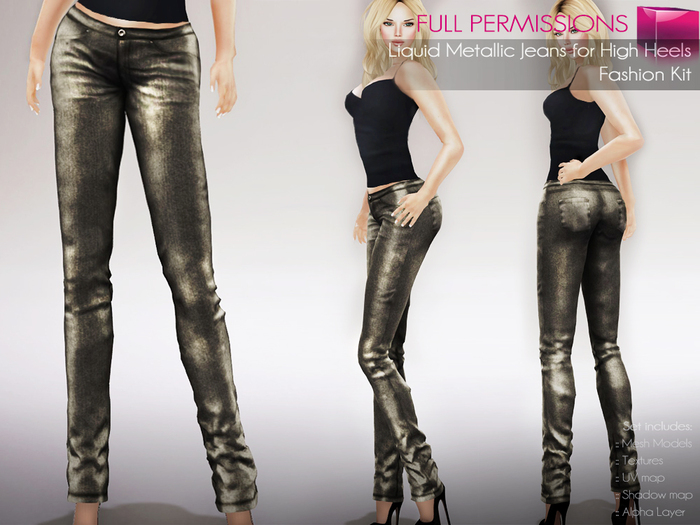 Full Perm Rigged Mesh Ladies Liquid Metallic Jeans – High Heels – Fashion Kit