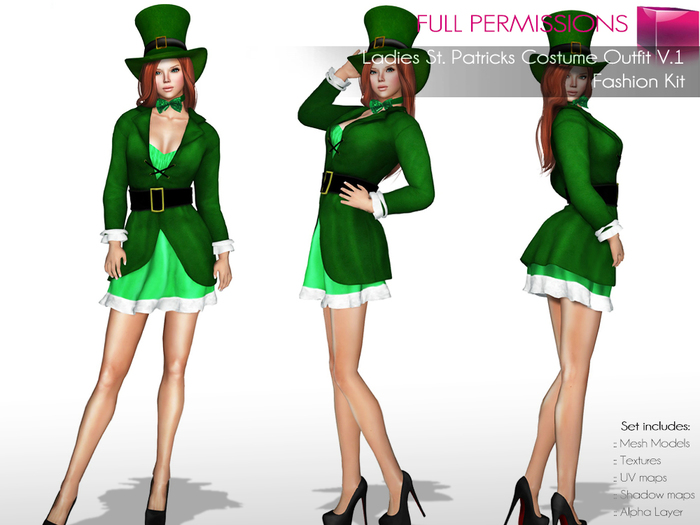 Full Perm Rigged Mesh Ladies St.Patricks Costume Outfit V.1 – Fashion Kit