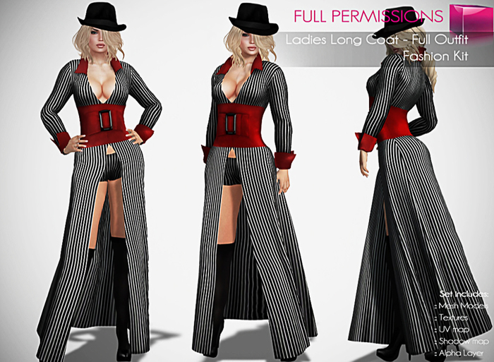 Full Perm Rigged Mesh Ladies Long Coat Full Outfit – Fashion Kit