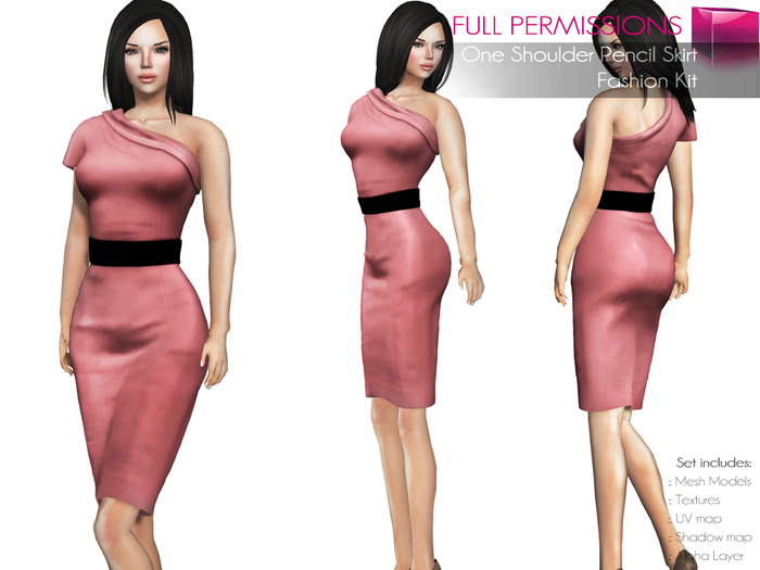 Full Perm Rigged Mesh One Shoulder Pencil Dress – Fashion Kit