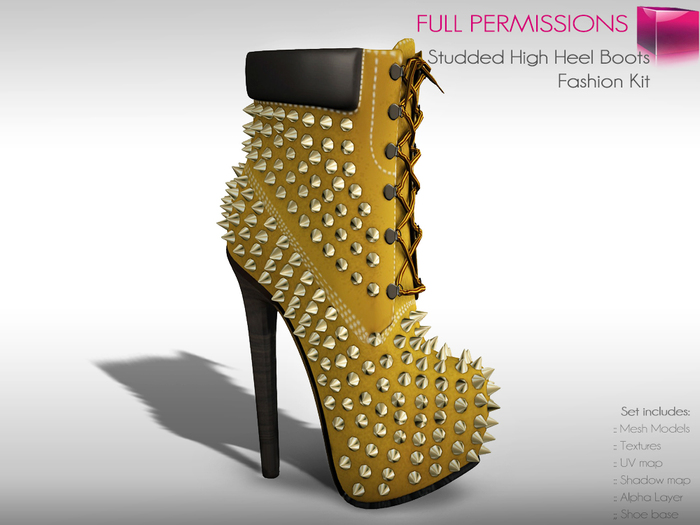 Full Perm Mesh Ladies Studded High Heel Boots – Fashion Kit