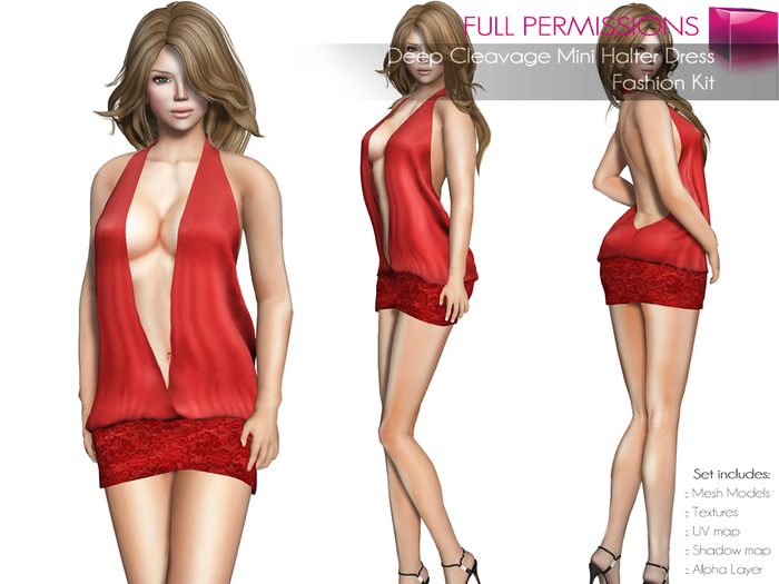 Full Perm Rigged Mesh Deep Cleavage Mini Halter Dress – Fashion Kit