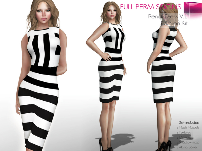 Full Perm Rigged Mesh Monochrome Pencil Dress V.1 – Fashion Kit