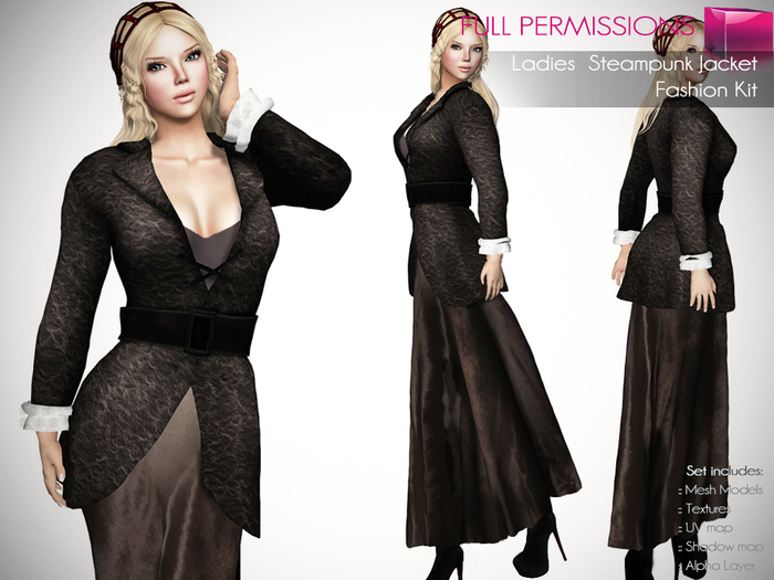 Full Perm Rigged Mesh Ladies Steampunk Jacket – Fashion Kit