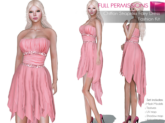 Full Perm Rigged Mesh Chiffon Strapless Fairy Dress – Fashion Kit