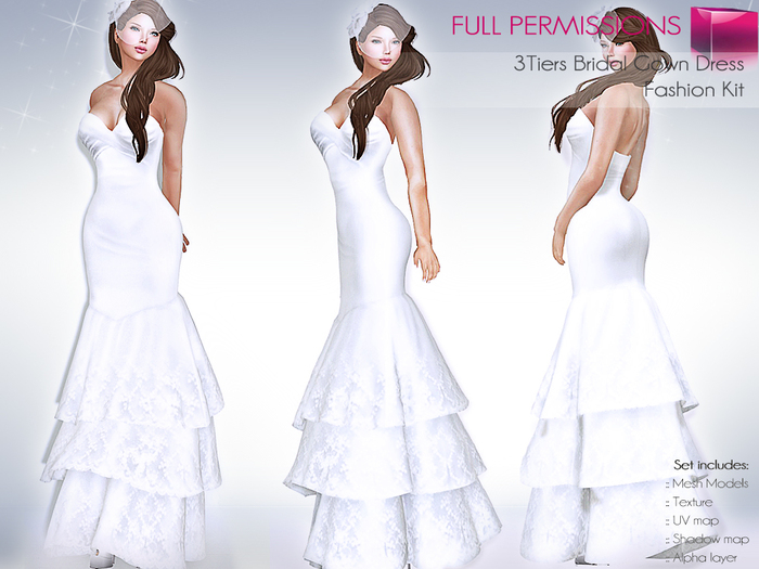 Full Perm Rigged Mesh 3 Tiers Bridal Gown Dress – Fashion Kit