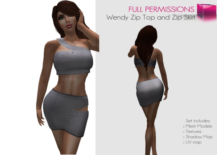 Full Perm Wendy Zip Crop Top and Zip Mini Skirt Outfit
