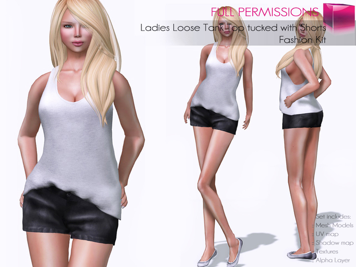 Full Perm Rigged Ladies Loose Tank Top Tucked with Shorts