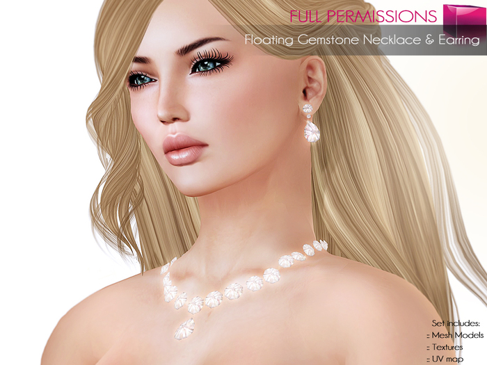 Full Perm Mesh Floating Gemstone Necklace and Earings Set