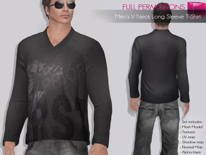 Full Perm Rigged Mesh Men’s V-Neck Long Sleeve T-Shirt