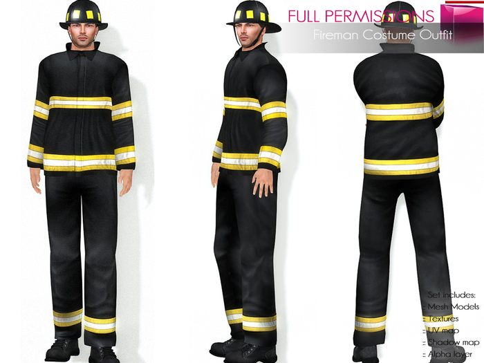 Full Perm Mesh Fireman Costume Outfit