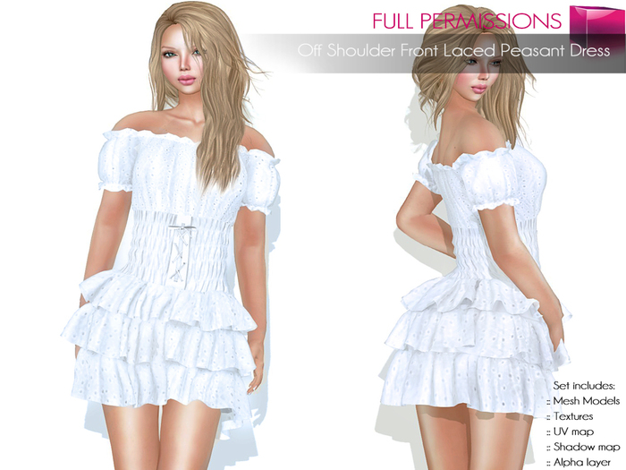 Full Perm Rigged Mesh Off Shoulder Front Laced Peasant Dress