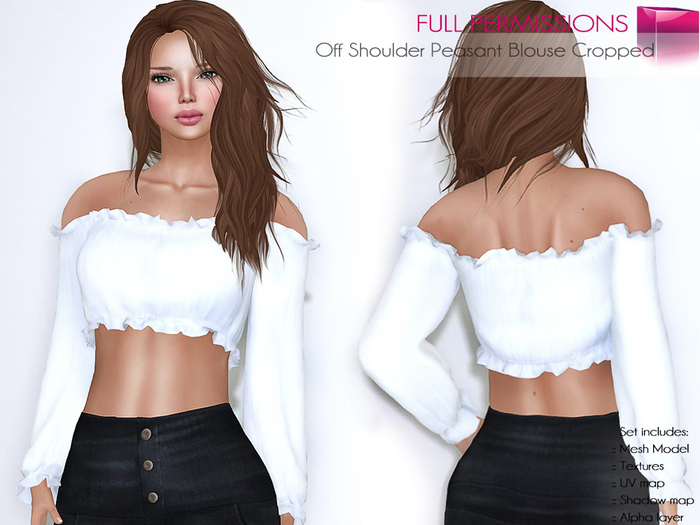 Full Perm Rigged Mesh Off Shoulder Peasant Blouse Cropped