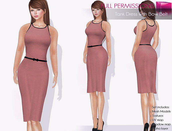 Full Perm Rigged Mesh Tank Dress with Bow Belt