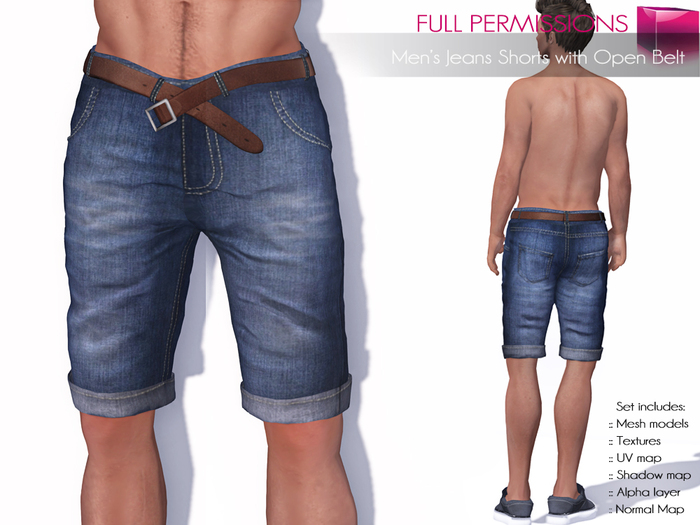 Full Perm Rigged Mesh Men’s Jeans Shorts With Open Belt