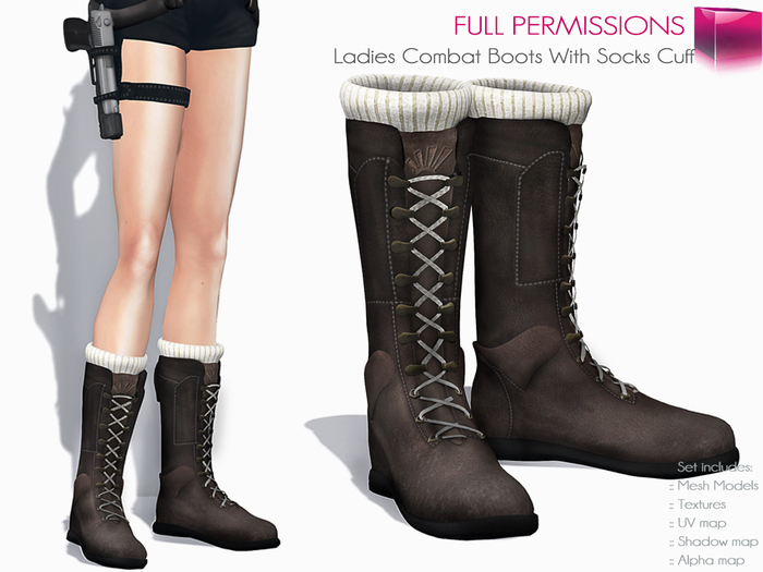 Full Perm Mesh Ladies Combat Boots with Socks Cuff