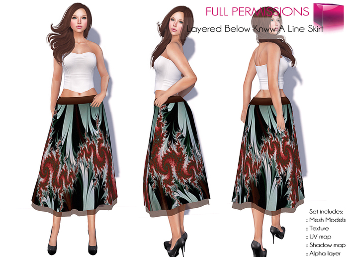 Full Perm Rigged Mesh Layered Below Knee A Line Skirt
