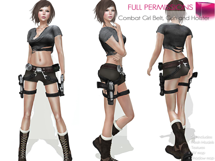 Full Perm Mesh Combat Girl Belt, Gun and Holster Set