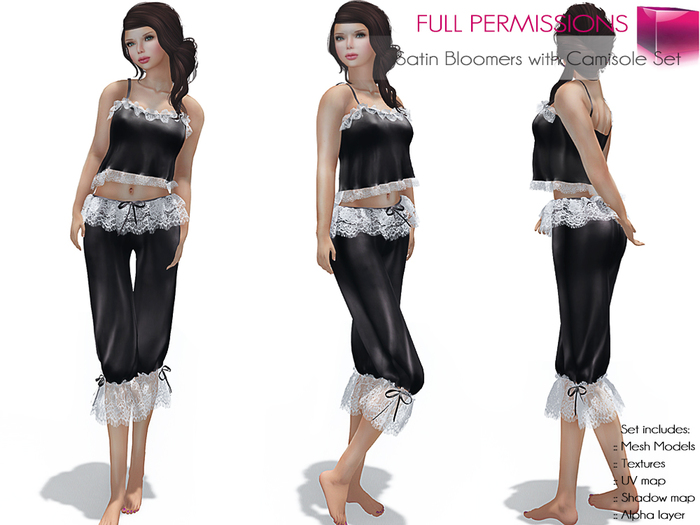 Full Perm Rigged Mesh Satin Bloomers with Camisole Set
