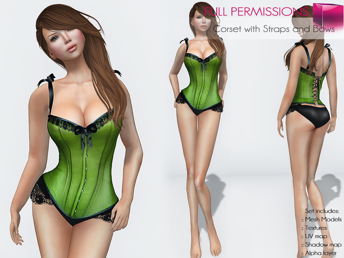 Full Perm Rigged Mesh Corset with Straps and Bows