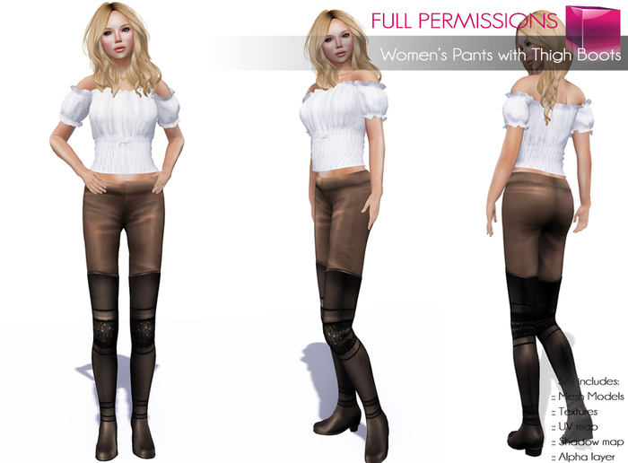 Full Perm Rigged Mesh Women’s Pants with Thigh Flat Boots