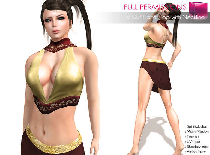 Full Perm Rigged Mesh Cut Halter Top with Neckline