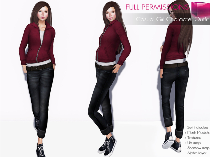 Full Perm Rigged Mesh Casual Girl Character Outfit