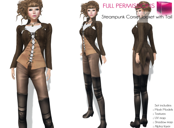 Free October Gift!!! Full Perm Rigged Mesh Steampunk Corset Jacket with Tail